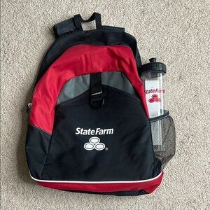 Red and Black “State Farm” Backpack & Water Bottle